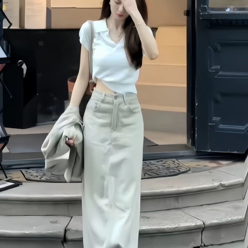 Женский костюм 2025, новая летняя корейская мода, поло с коротким рукавом, топ и юбка-карандаш с высокой талией, комплект из двух предметов