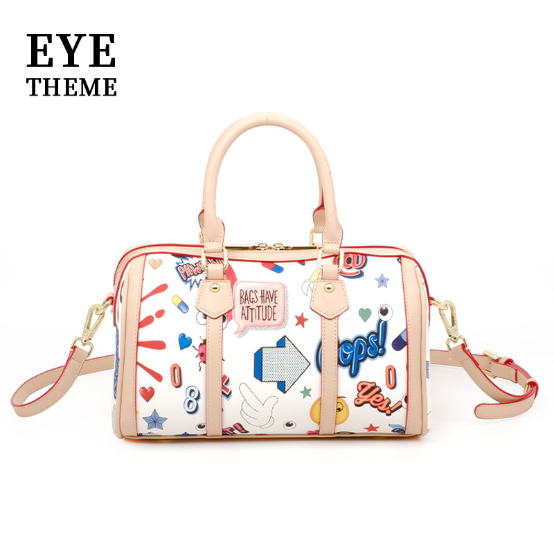 PU impresión de colores contrastantes bolsas de almohada de dibujos animados de Boston Zippers prácticas bolsas de moda de dibujos animados de color fantasía 2818 #