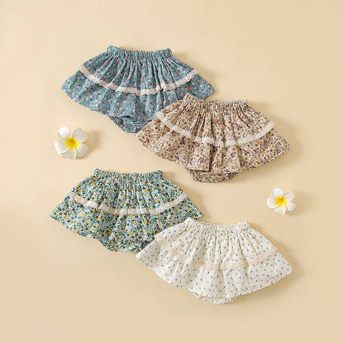 Korean style infant floral culottes ins lotus lace bread pants floral cake culottes cute lantern shorts