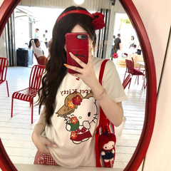 日本の夏の新しいハローキティプリント半袖Tシャツハローキティ純綿半袖Tシャツ婦人服
