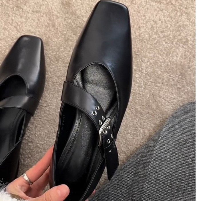 牛皮小皮鞋平底复古方头版个性皮带扣通勤玛丽珍鞋百搭小单鞋女|undefined