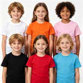 2026年新款重磅纯棉圆领儿童短袖圆领t恤纯色班服活动亲子幼儿园