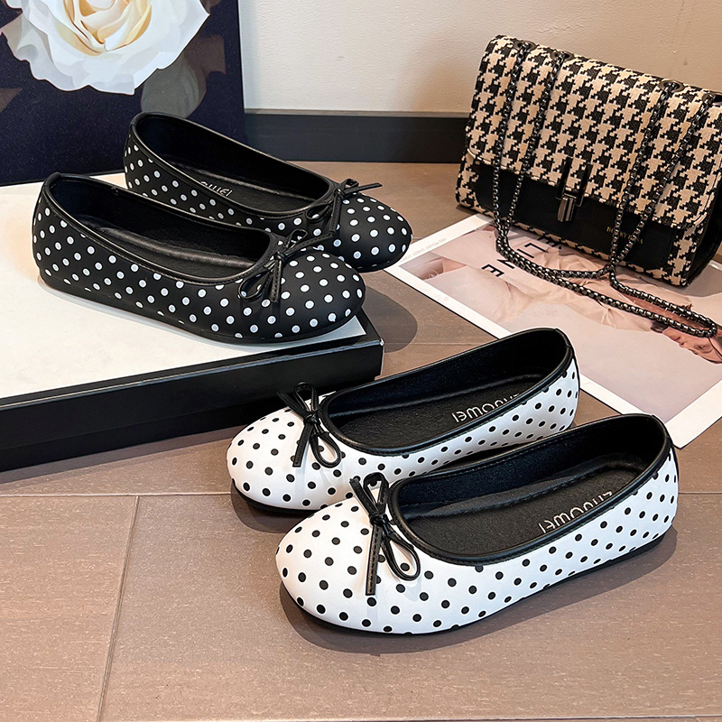 法式平底蝴蝶结温柔晚晚鞋女单鞋2026春夏波点时尚芭蕾豆豆鞋女鞋