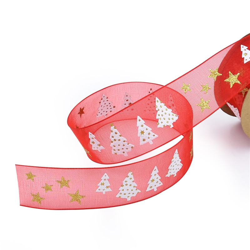 Transfronterizo nuevo espuma estampado cinta estrella de cinco puntas decoración de vacaciones embalaje de regalo impresa cinta de árbol de Navidad 5 metros