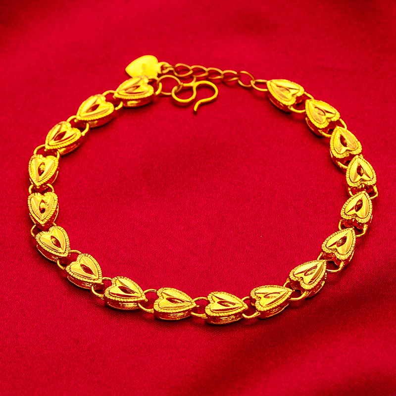 Pulsera de latón bañado en oro con molde inverso, pulsera de doble cara con forma de corazón de melocotón para mujer, joyería de oro vietnamita_voghion.com