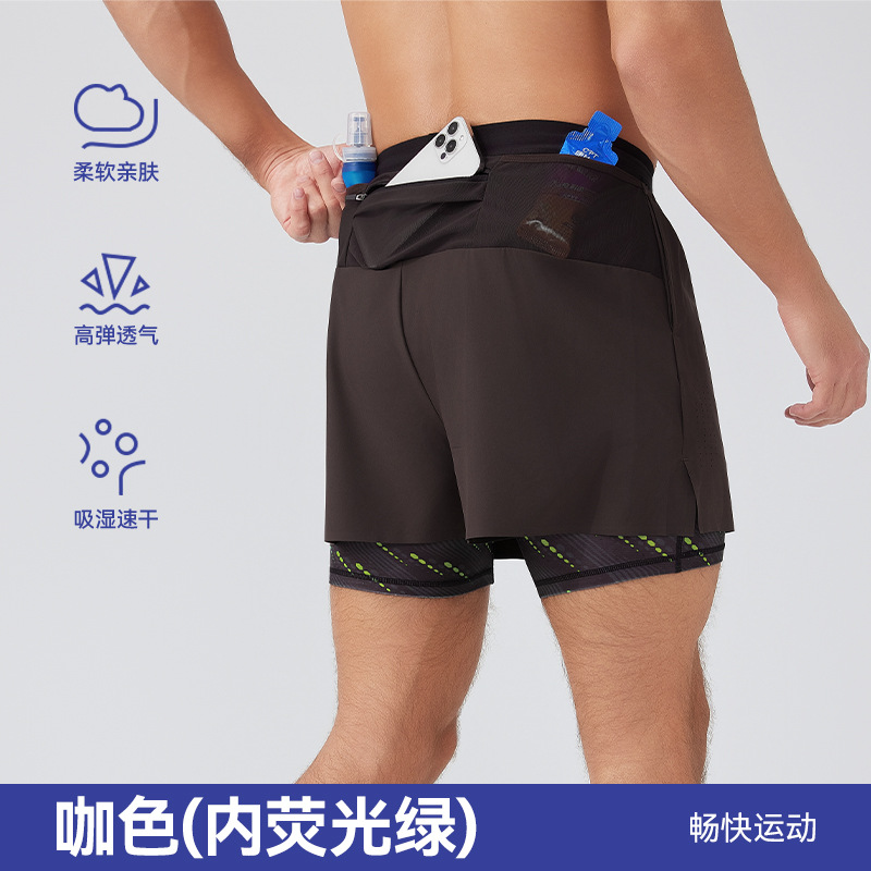 Pantalones deportivos de hombre para correr, pantalones cortos de maratón de doble capa al aire libre, forro de secado rápido, pantalones de baloncesto elásticos resistentes a la luz