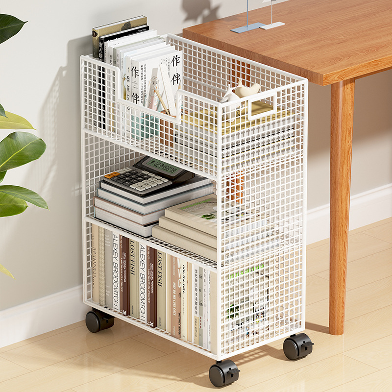 Bookshelf Floor-standing Storage Rack Mobile Bookcase Wheeled Trolley Storage Cabinet Simple Home Tableside Integrated Book Rack