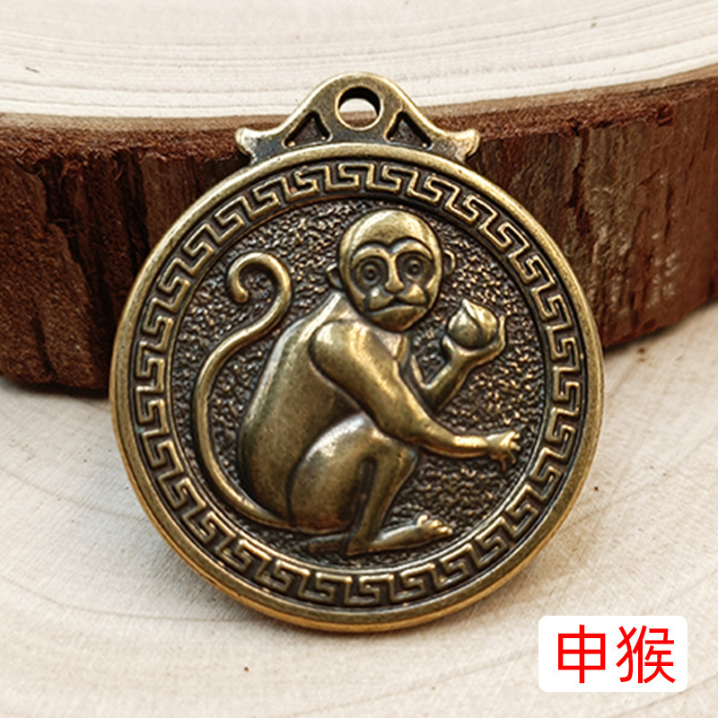 中国十二支コインキーホルダー、メタル製ヴィンテージ風装飾工芸品、ギフト卸売アクセサリー、ペンダント|undefined
