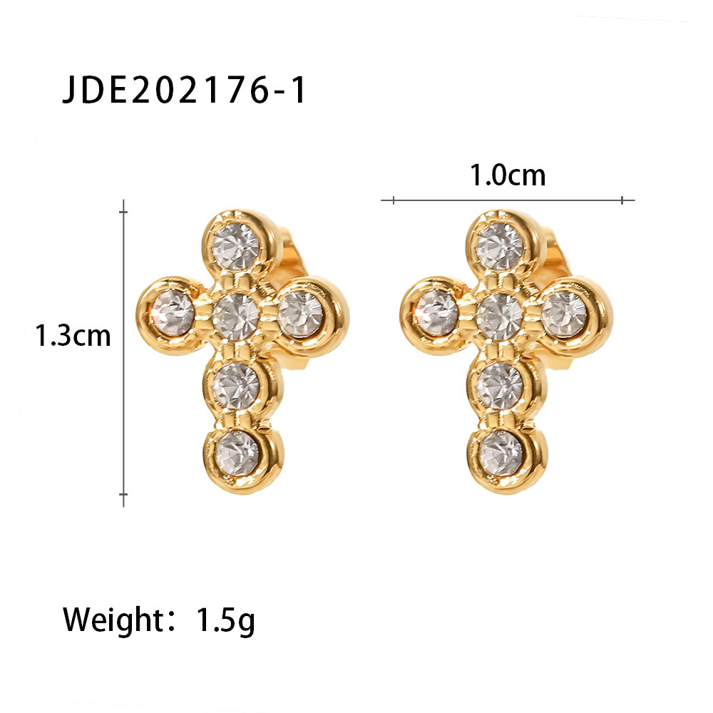 Fashion Cross Stainless Steel Earrings Plating Pearl Zircon Stainless Steel Earrings display picture 3