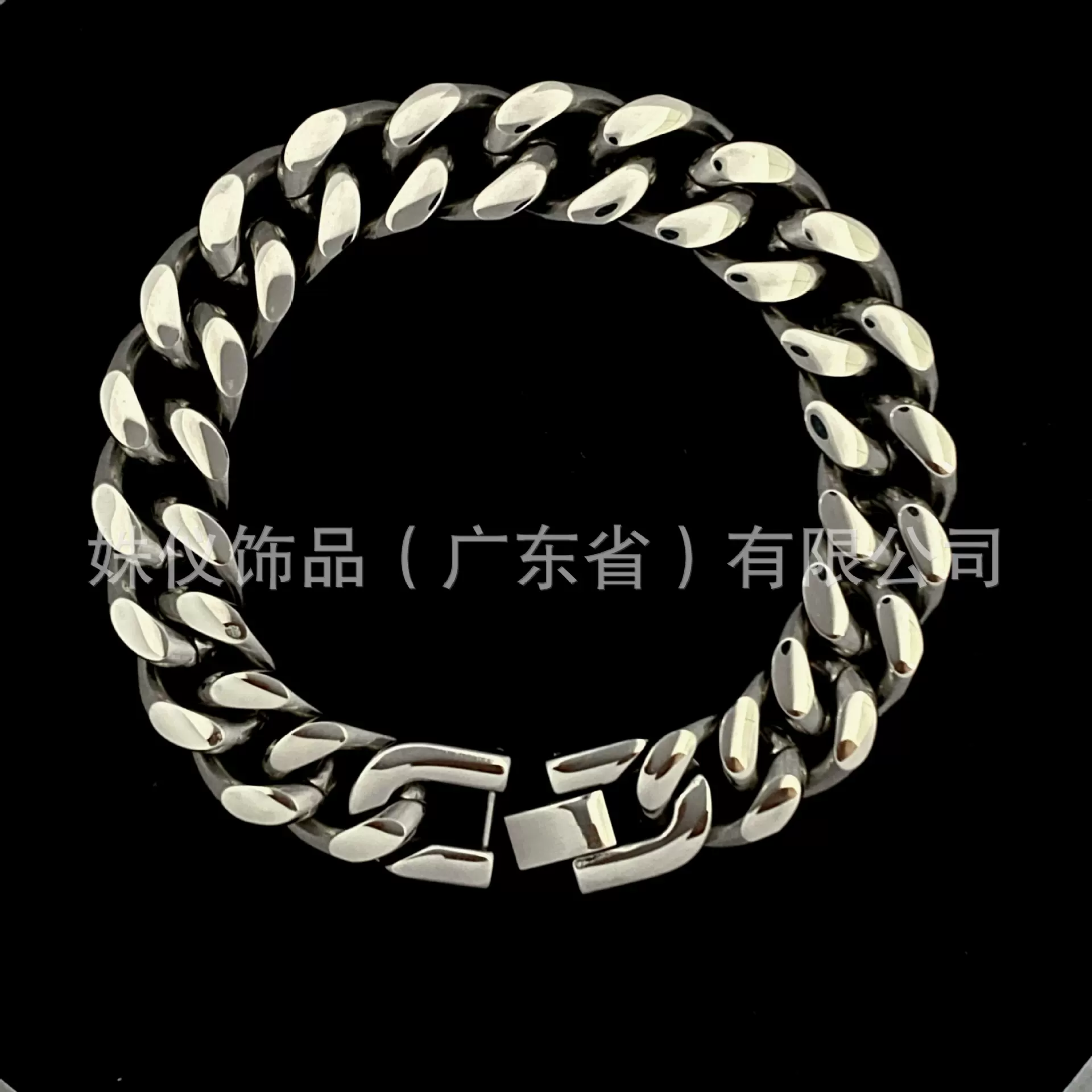 欧美钛钢珠宝扣手链男士四面磨古巴链抛光朋克高启强同款链条百搭