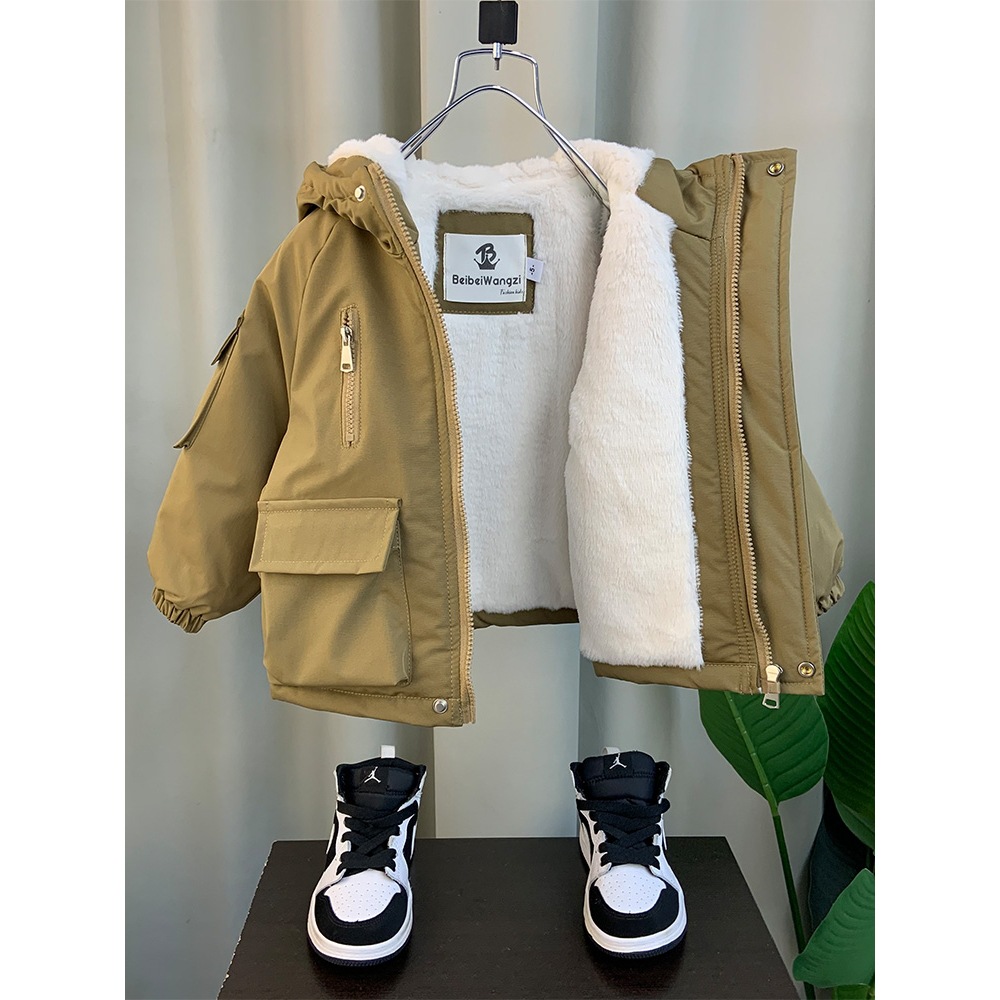 Fleece down jacket with down for boys, keep warm winter hoody, increased thickness