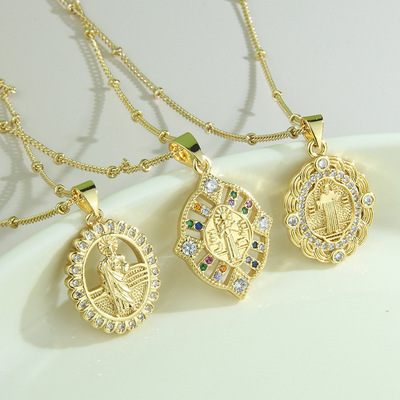 ins2022 new pattern Selling Europe and America Notre Dame Necklace factory Supplying goods in stock Choi zirconium Gold Pendant