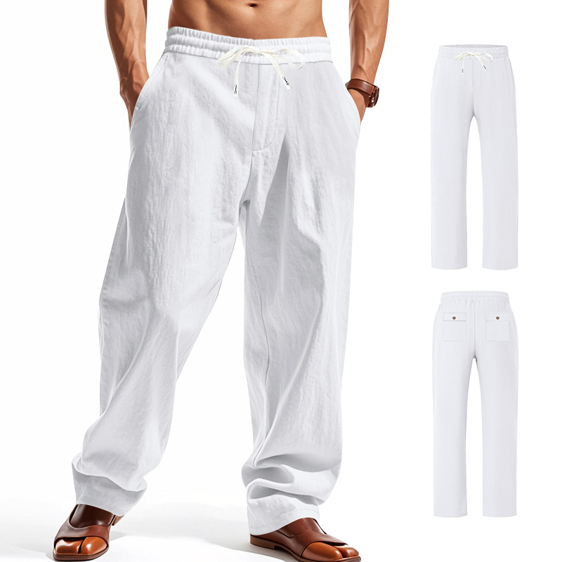 26 transfronterizos europeos y americanos amazonos hombre grande suelto delgado transpirable recto cintura elástica lino pantalones casuales