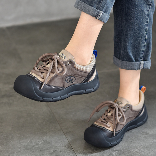 2024 Spring New Casual Versatile Laced Ankle Shoes for Women, Top-Grade Calfskin, Round Toe, Flat Heel, Low-Top Genuine Leather Women's Shoes