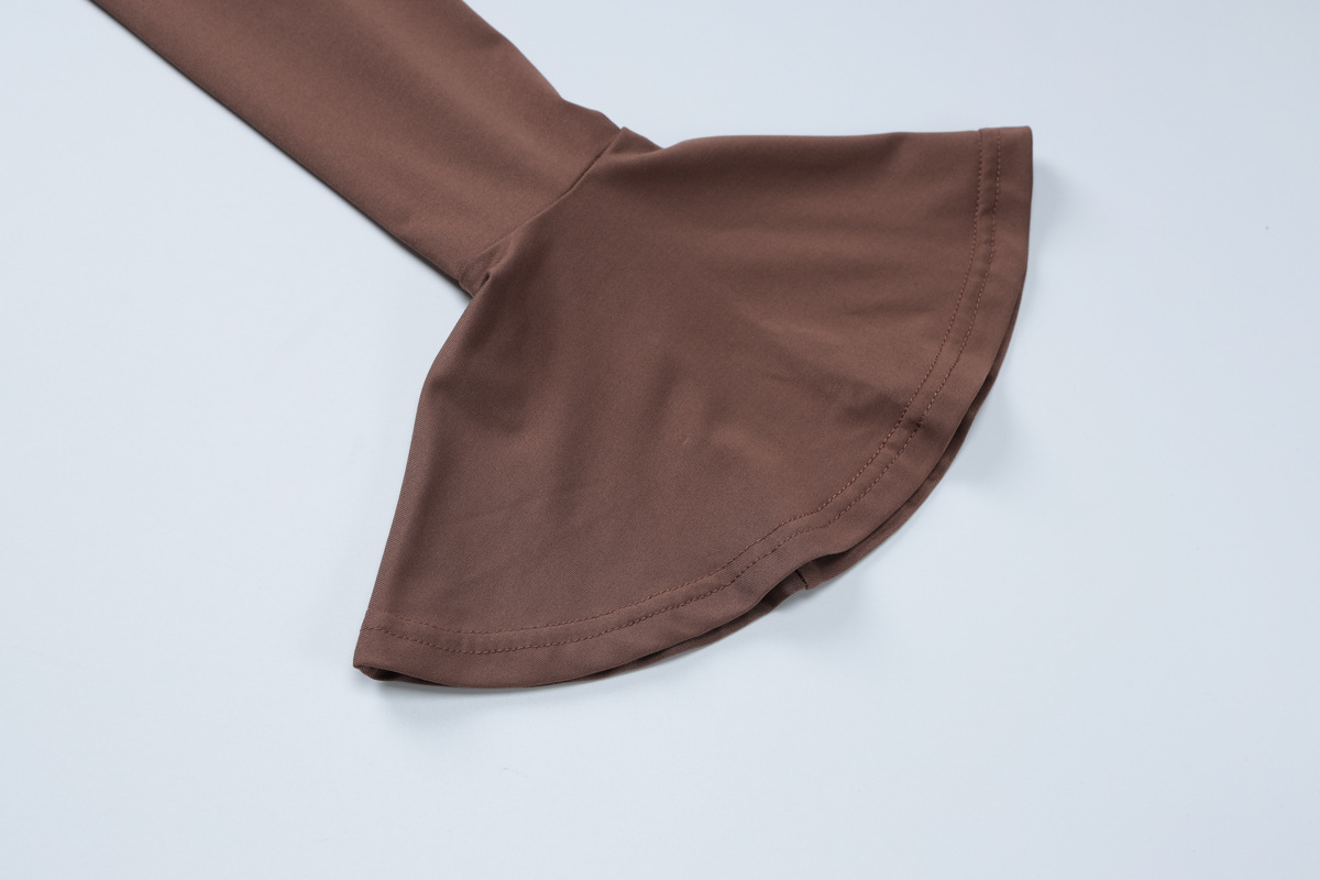 Autumn Winter Solid Color Ruffles Long Sleeve Pleated Slim Trousers Sets