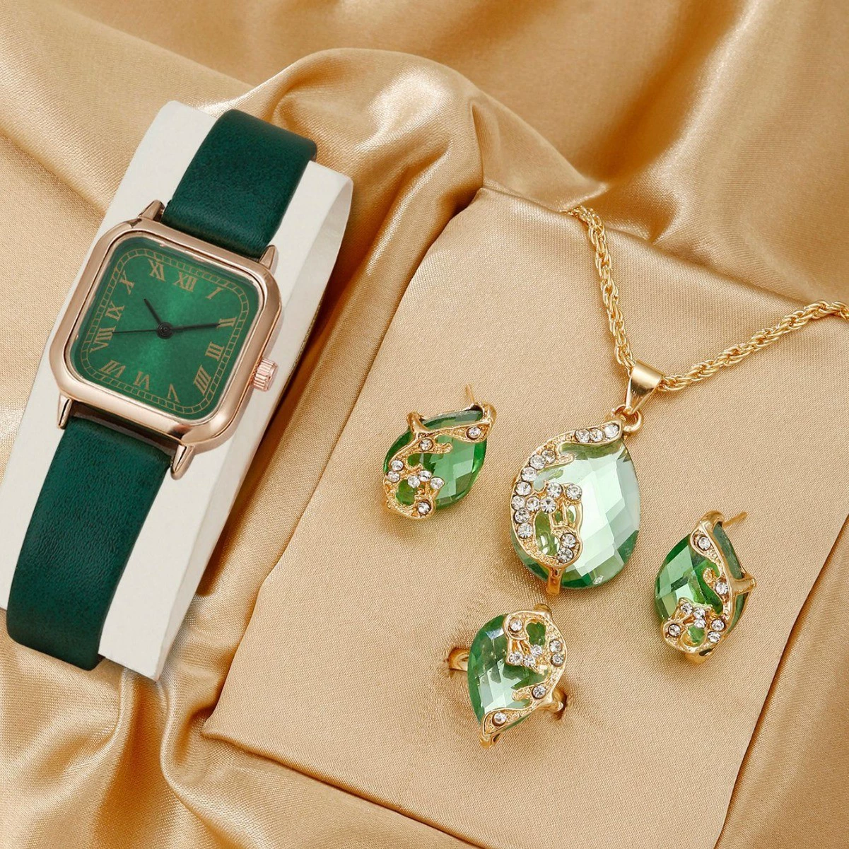 Universal square dial, watch, necklace and earrings, ring, set