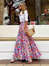 2023欧美新数码印花半身裙女装长裙气质高级感波西米亚高腰a字裙