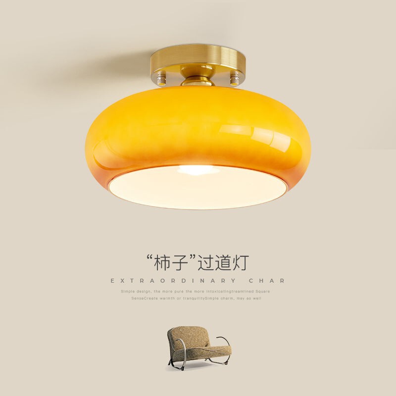 Vintage Wooden Ceiling Light in Cream Persimmon Color for Entryway, Hallway, Balcony, Cloakroom, or Bedroom