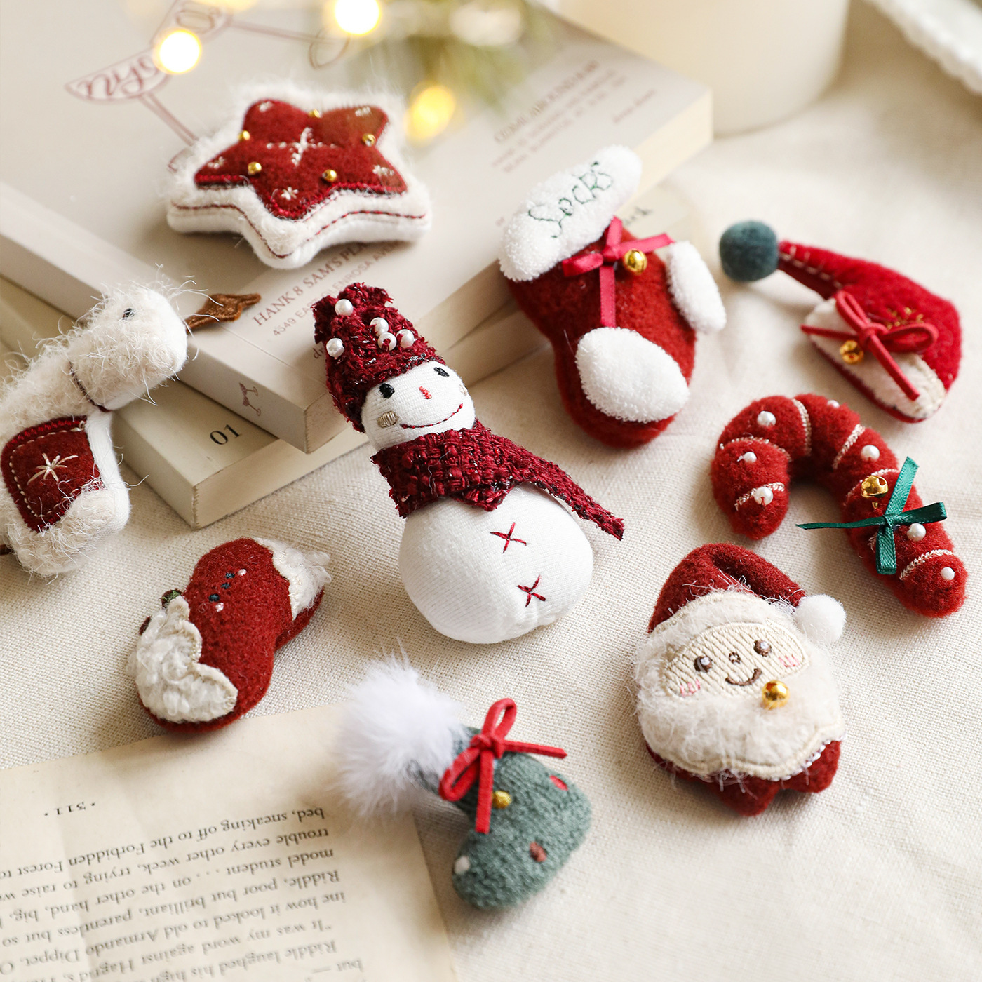 Nuevo magenta blanco dibujos animados decoraciones de Navidad peluche cascada decoración decoración decoración de árbol de Navidad DIY
