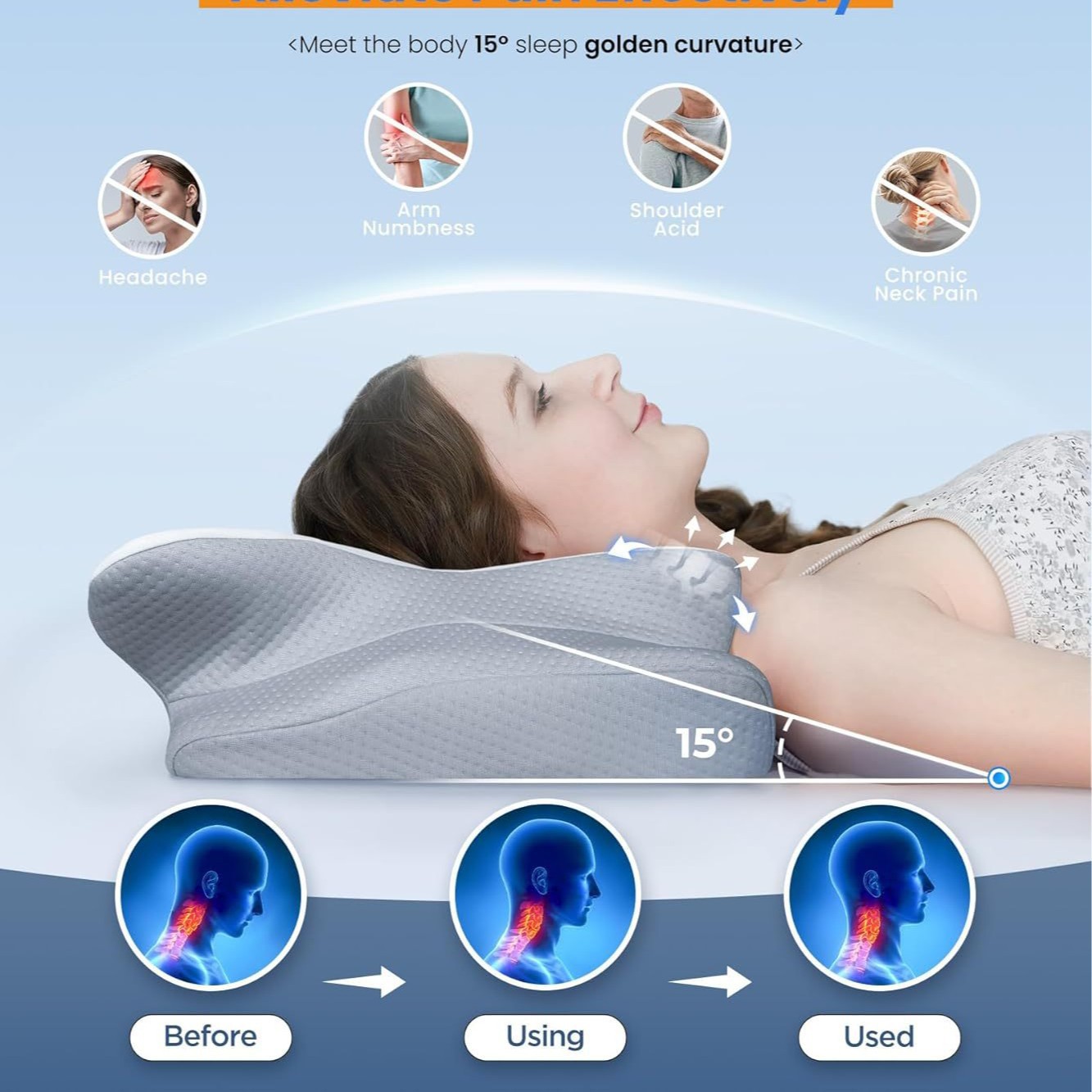 almohada de forma especial de mariposa amazónica para proteger la columna vertebral cervical, almohada de algodón de memoria de rebote lento para dormir profundamente, almohada de espina cervical para aliviar la presión