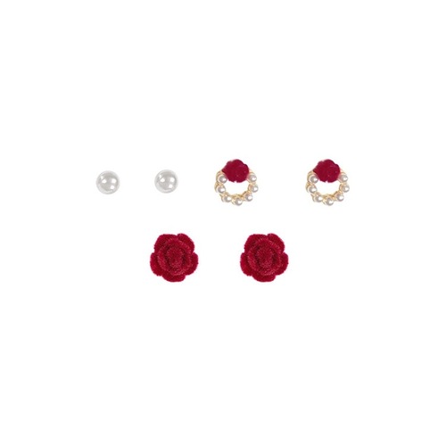 红色玫瑰花耳钉女套装法式复古耳饰新款耳环高级时尚复古气质