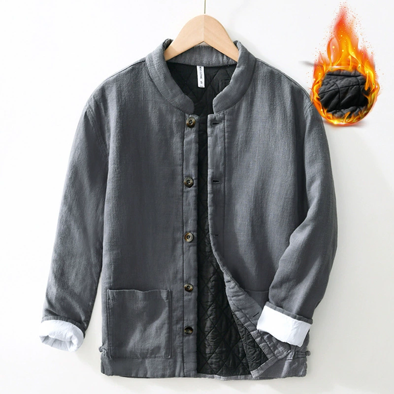 L127 Китайская рубашка с длинным рукавом и воротником-стойкой Повседневная рубашка в стиле ретро в китайском стиле пальто из поколения волос