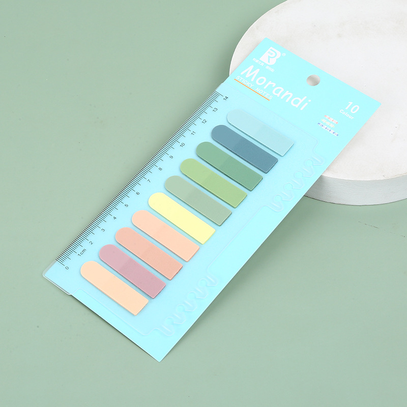 En stock Morandi color nota pegatinas transparente PET índice pegatinas regla marcador impresión N veces pegatinas al por mayor