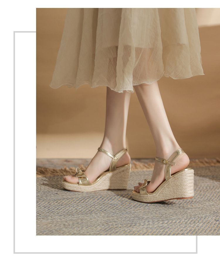 Sandal cao gót nữ hở mũi đế xuồng bện thừng gót 9 cm — màu vàng chi tiết 17