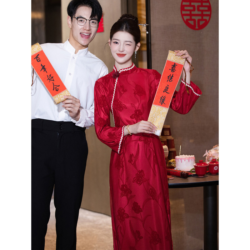 白色领证登记旗袍2025年新款优雅蕾丝复古年轻款订婚绝美连衣裙女|undefined