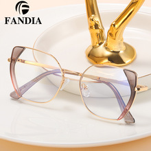 95382 外贸新款时尚多边形平光镜 潮流双色眼镜框 女士防蓝光眼镜