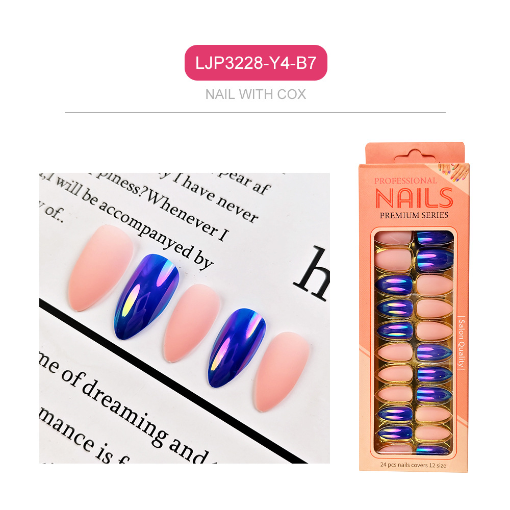 Uñas postizas iridiscentes, puntas de uñas de longitud media, uñas postizas largas en caja, puntas de uñas postizas electrochapadas.