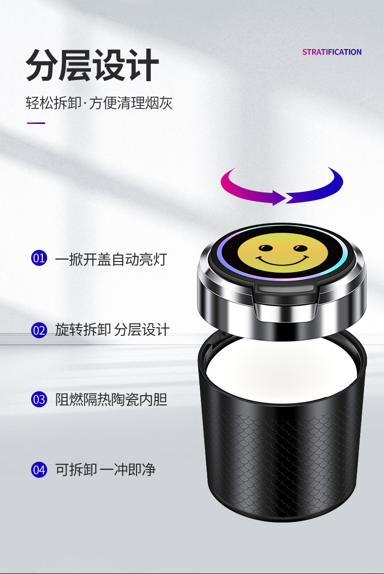 Car Ashtray with a High-End Feel, Ceramic Liner, Non-Spilling Ashtray, Anti-Ash Flying Ashtray, Small Size