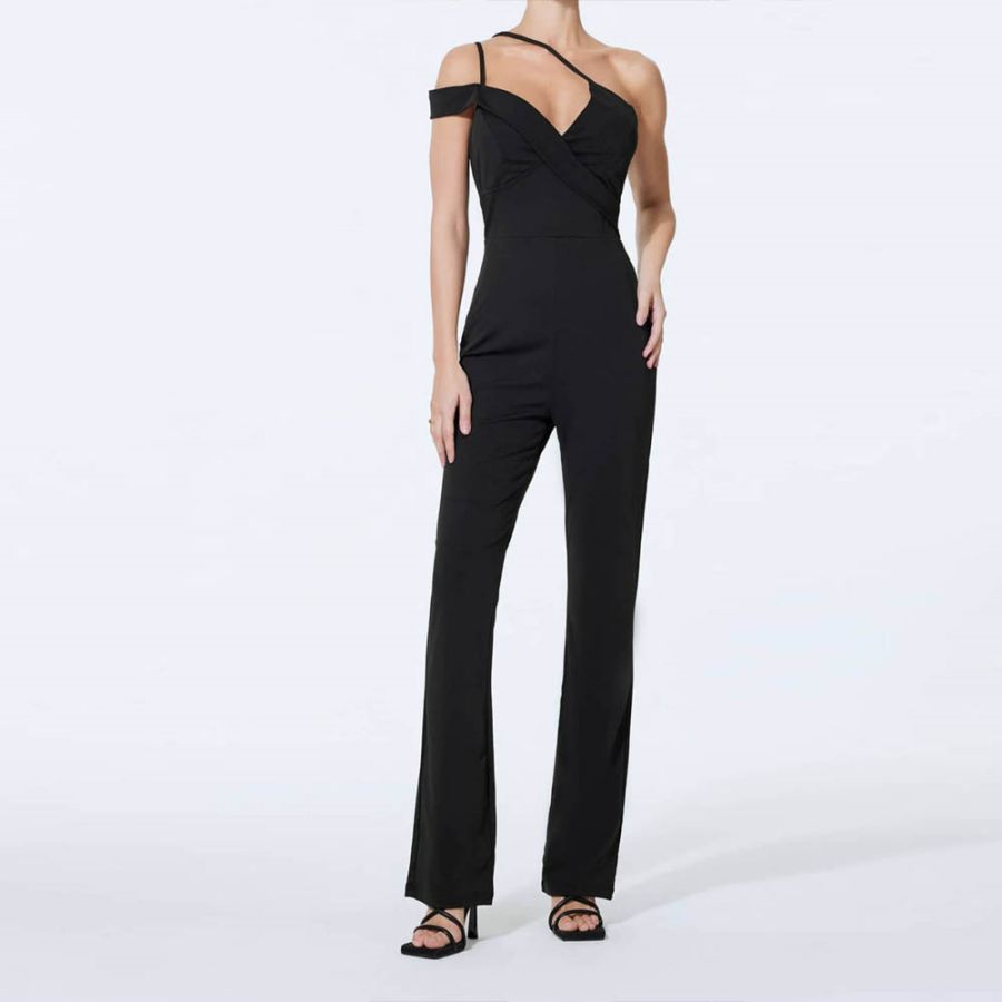 Pantalones de mono de comercio exterior europeo y americano pantalones ajustados de cintura drapeado Sling pantalones negros elegante mono de alta gama apretado