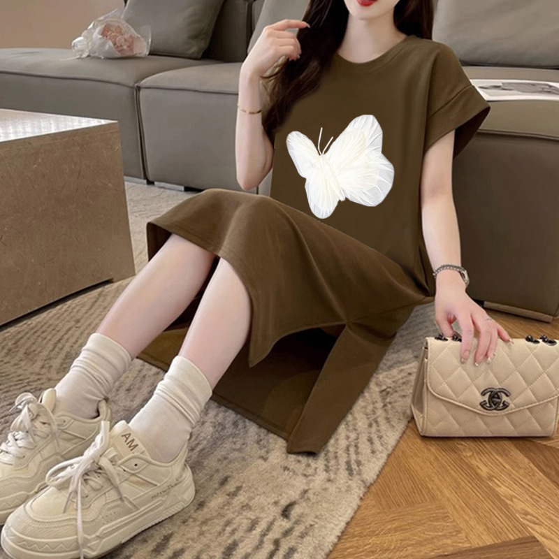 Lazy T-Shirt Dress Women's Summer Nightgown Plus Size Women's New Style Small Loose Pregnant Women's Knee-Length Skirt