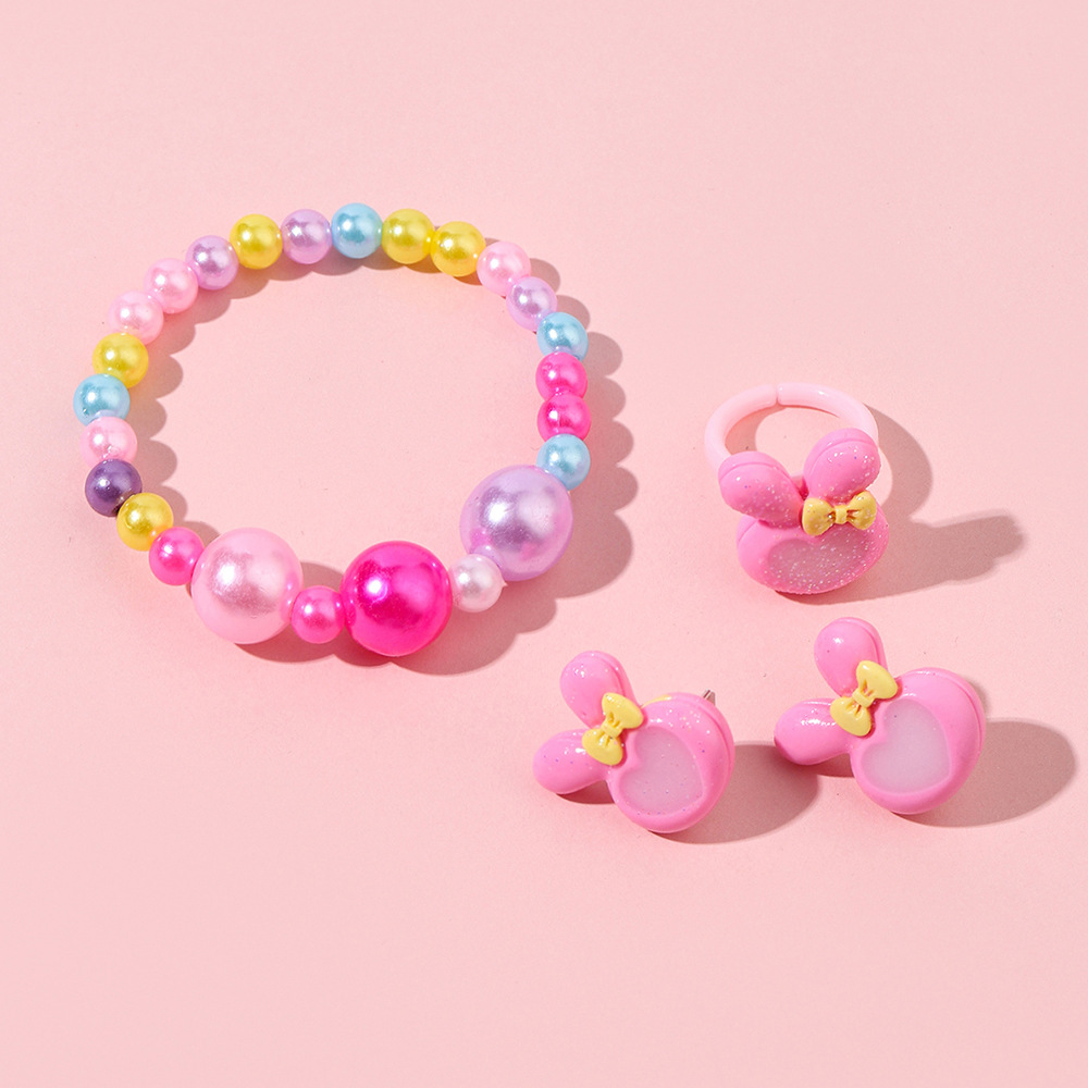 Cute Rabbit Bow Knot Arylic Plastic Children Unisex Rings Bracelets Earrings 1 Set display picture 1