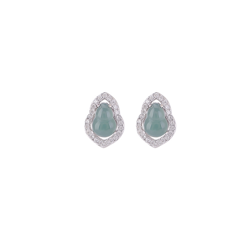 Khuyên tai bạc S925 hình hươu đính đá zircon xanh ngọc lục bảo phong cách cổ điển — Một cặp