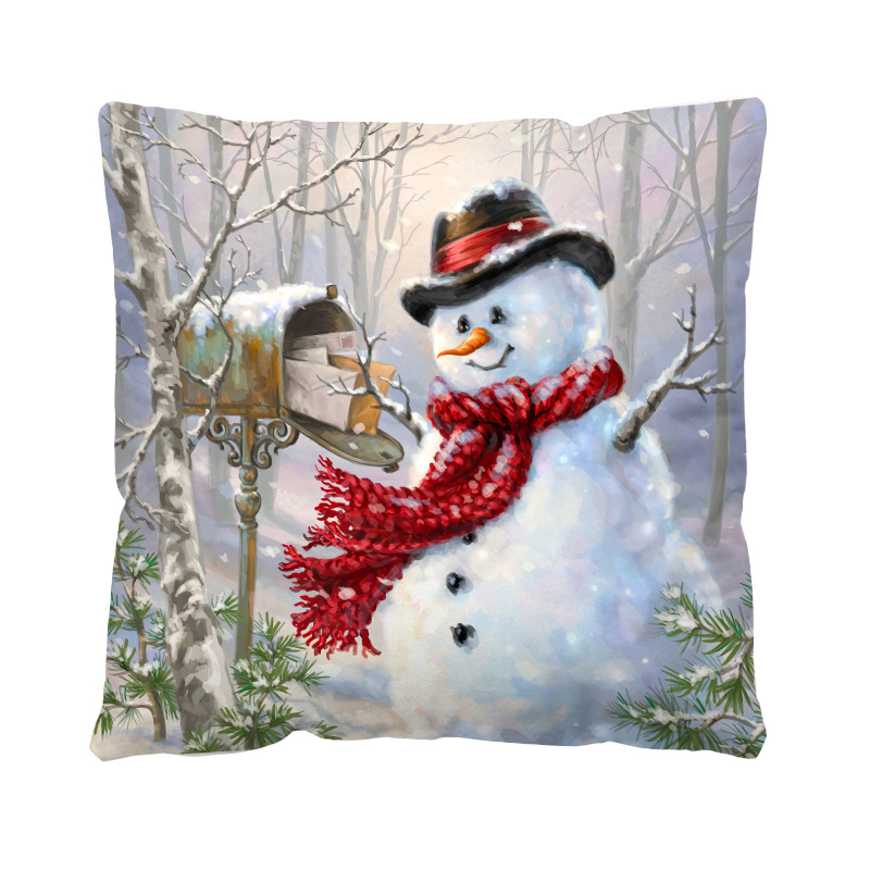 Christmas Festival Christmas Glam Santa Claus Snowman Short Plush Pillow Cases Couch & Sofa Decor