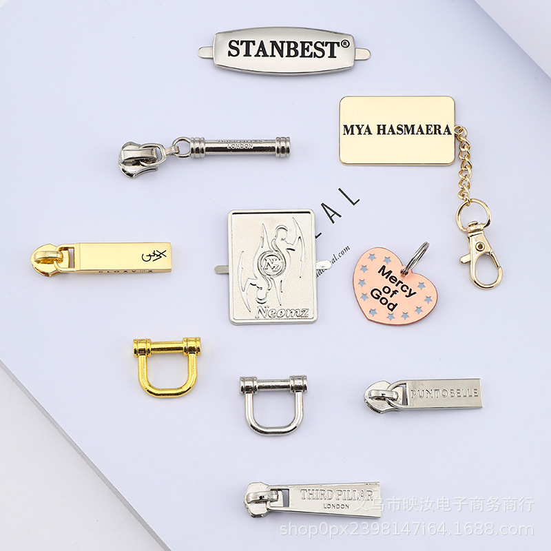 批发黑白彩色金属长方形拉片拉头3号5号拉链头 服装箱包圆孔拉头