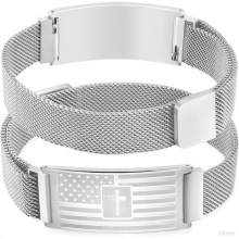 欧美跨境简约时尚国旗双面弯牌表带手链磁吸激光刻字可调节手镯男