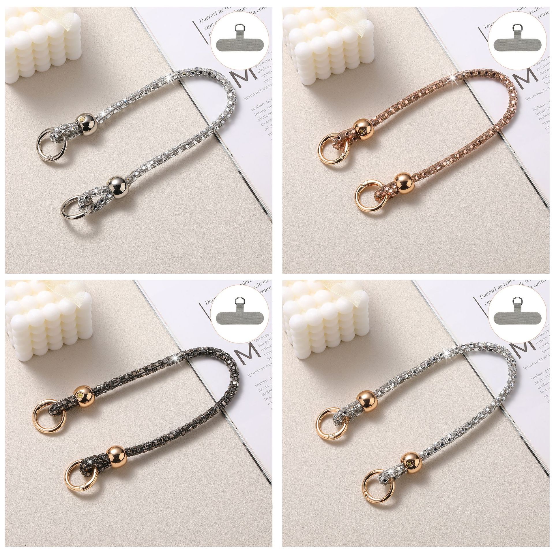 Rhinestone de lujo cuentas redondas de cristal cordón de mano cordón de teléfono móvil mensajero largo cadena colgante de teléfono móvil bolso colgante de hombro
