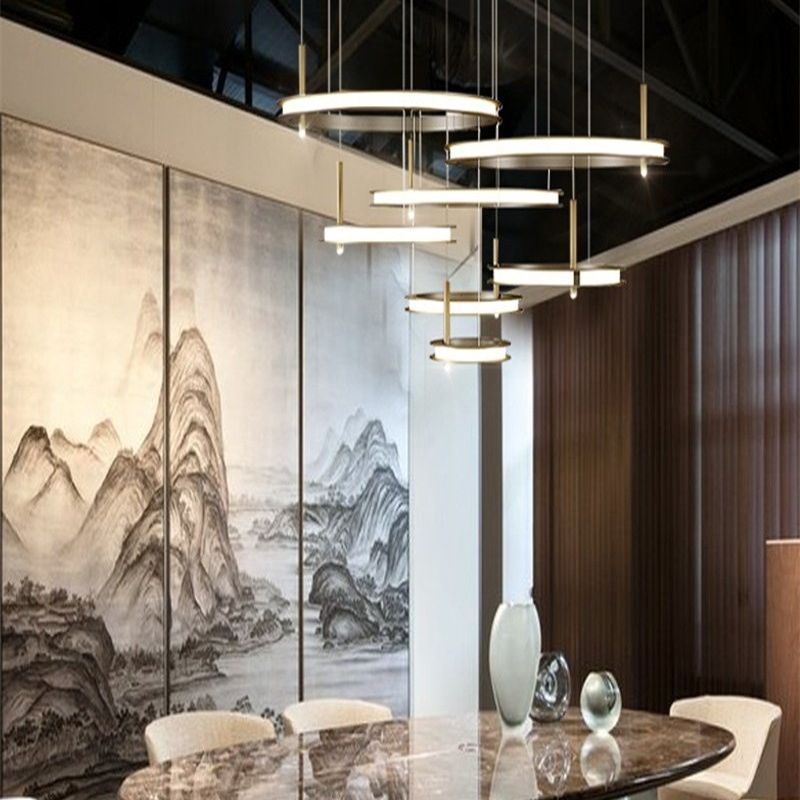Luxury Choi Board House Restaurant diseñador de arte círculo ligero alto hotel lámpara de casa sala de estar modelo creativo lámpara norte