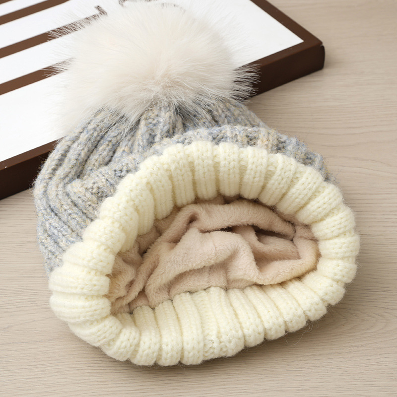 Gorro de lana de punto con bordado de letras inglesas, versátil, bonito y cálido, ideal para otoño e invierno. Con pompón. Estilo coreano._voghion.com