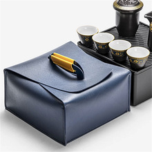 便攜式快客杯套裝皮革禮盒 pu皮質戶外茶壺收納包 手提禮品包裝盒