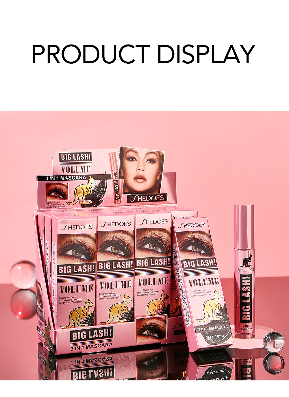 Cross-border SHEDOES Kangaroo Mascara: Waterproof, Thick, Long, Curling, Long-lasting, Big Eyes 4D Mascara undefined