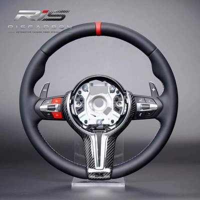 Compatible with BMW round silver carbon cover with red M logo steering wheel F30F10F11F15F16F20F25F48F01 (Steering wheel) - m3-bare-disk