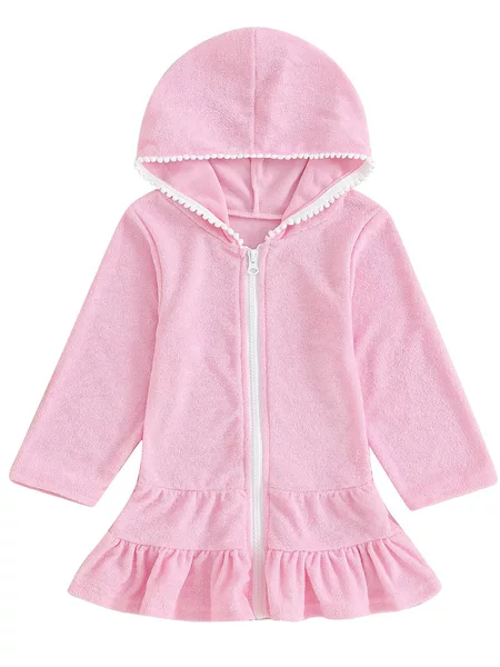 Long-Sleeved Girls' Hooded Beach Dress Swimsuit Cover-Up