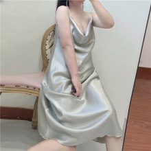 2025热卖 200斤特大码胖mm性感荡领气质 冰丝吊带睡裙中长款 睡衣