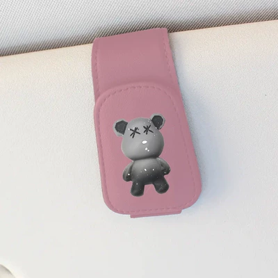Car Glasses Clip/Bill Clip: Storage Artifact Multi-Functional Creative - pink-grey-xx-bear