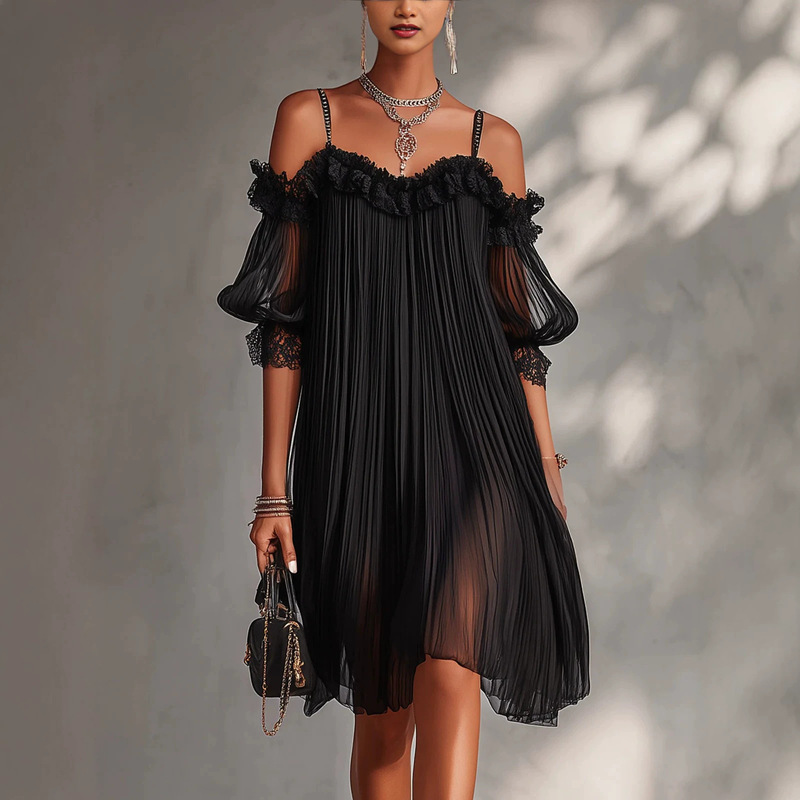 2026 European and American women's clothing independent store Amazon Sexy see-through lace spliced strap solid color backless dress 2026 European and American women's clothing independent store Amazon Sexy see-through lace spliced strap solid color backless dress