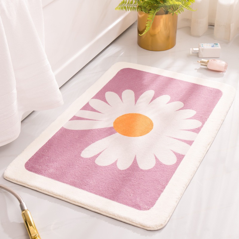 Small Fresh Floral Imitation Cashmere Carpet Thickened and Stain-Resistant Bathroom Absorbent Foot Mats Bathroom Sink Cooling Foot Mats